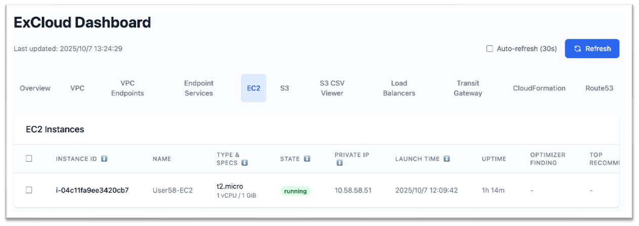 ExCloud Dashboard - スクリーンショット